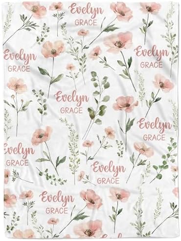 MDPrints Custom Baby Blankets for Boys, Customized Baby Boy Gifts with Name, Personalized Baby Blankets, Soft Plush Fleece (Wildflower DK27) by MDPrintsGlobal