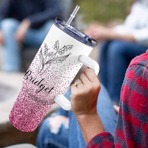Personalized 40oz Tumbler with Handle and Straw for Women Girls, Custom Birth Flower Insulated Tumbler with Name Customized Travel Coffee Tumblers Personalized Birthday Mothers Day Gifts for Mom Her - Image 5