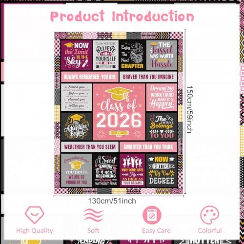 Wxiben 2026 Graduation Gifts for Her - Class of 2026 Graduation Blanket High School Seniors Nurse College Phd Graduate Gifts Grad Congrats Flannel Throw Blanket for Women 60 x 50 Inches - Image 2