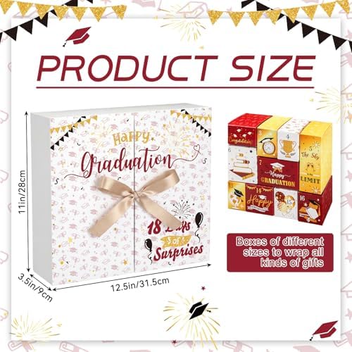 FunooFuno Graduation Advent Calendar 2026 Graduation Countdown Gift Box Empty Grad Paper Advent Calendar to Fill DIY Grad Surprise Filled Box for Him High School College, Gift Not Included(Red Gold) - Image 5