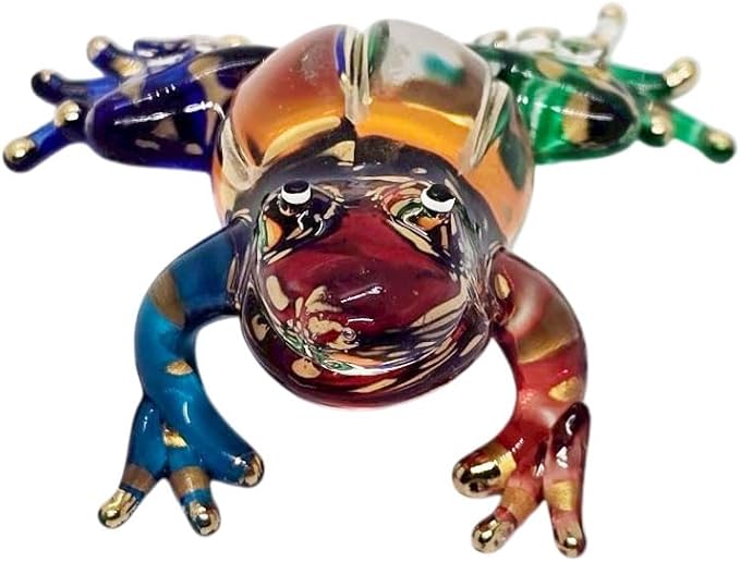 WitnyStore 1⅞" Multicolor Gold Dot Frog Artistic Blown Glass Figurine Premium Hand-Blown Statue Tabletop Decoration Unique Collectible for Adult Collectors Handcrafted Elegant Home Room Decor