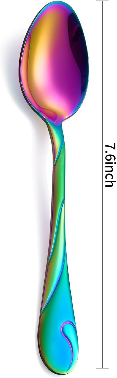 Rainbow Dinner Spoon Set, 7.6-inch Stainless Steel Spoon Silverware, 6-Piece Shiny Rainbow Soup Spoons Table Spoon, Dishwasher Safe, Set of 6