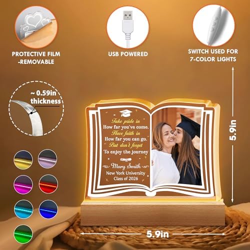 Hyturtle Personalized Graduation Night Light - Custom Night Light with Picture - Graduation Plaque Inspirational College Grad Gifts for Daughter from Mom - Senior 2026 Graduation Gifts Her Him - Image 4