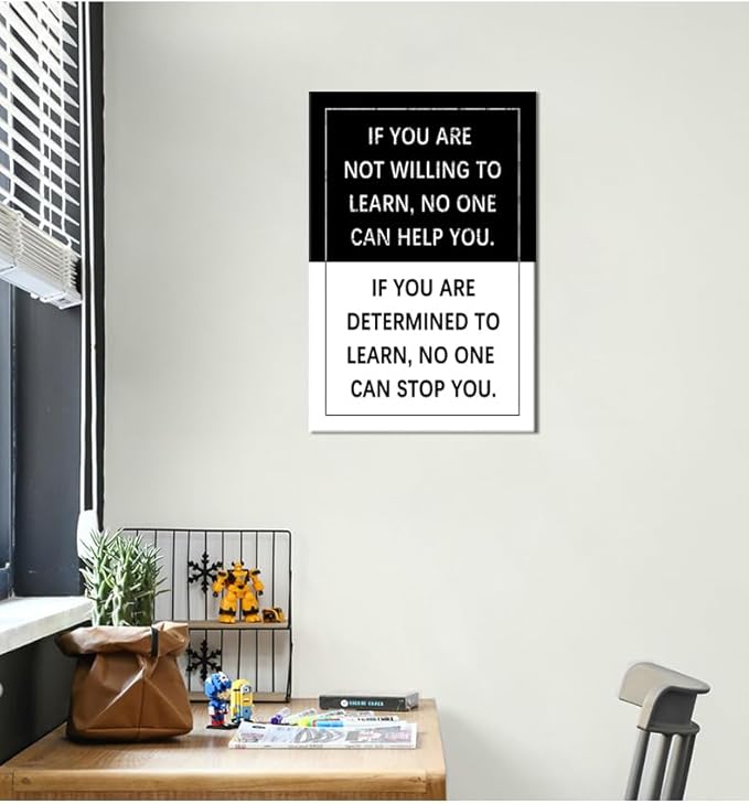 Determined to Learn Inspirational Wall Art Entrepreneur Quote Positive Motivational Poster Canvas Painting Prints Wall Pictures for Living Room Office Home Decor Framed Artwork [12''W x 18''H]