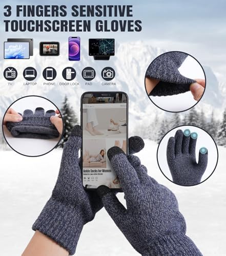 floconssy Men's Winter Hat Scarf Gloves Set of 3, Knit Thermal Combo Gifts - Image 3