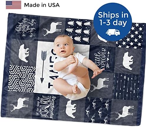 MDPrints Woodland Personalized Baby Blankets for Boys, Personalized Baby Gifts with Name, Customized Baby Blanket, Newborn Boy Gift, Soft Fleece - Image 2