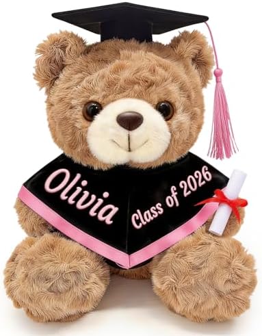 Personalized Graduation Teddy Bear Gifts 2026 – Custom 10 Inch Stuffed Animal with Cap Gown Diploma for Her Him College High School Kindergarten by OELTTG