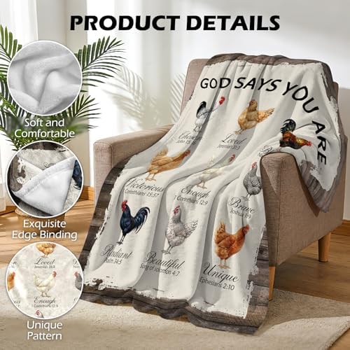 Christian Blanket for Women, God Says You are Fleece Throw Blanket, Religious Scripture Bible Verse Gift, Chicken Farmhouse Decor for Couch Sofa Bed, Soft Warm Lightweight All Seasons 50"x60" - Image 3