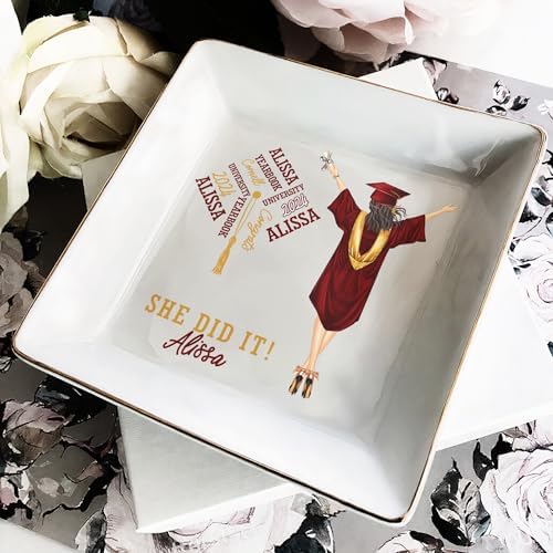 Macorner Personalized Jewelry Dish, She Did It, Graduation Gift for Sister, Daughter or Best Friend High School College Graduate - Image 2