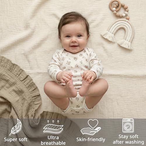 2 Pack Muslin Bassinet Sheets, 100% Cotton, Breathable & Soft (Brown＆Beige) - Image 5