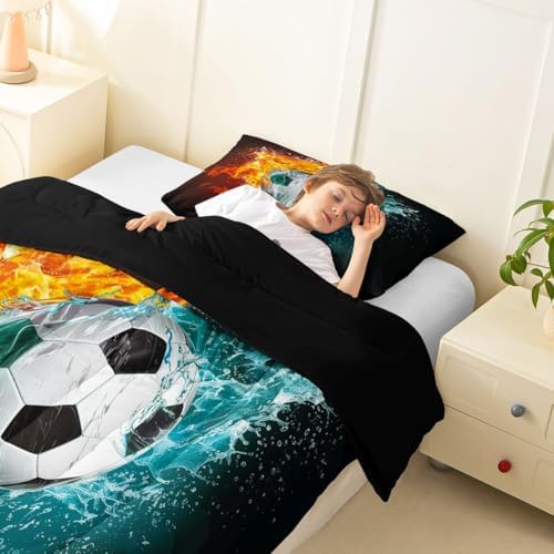 Erosebridal Soccer Bedding Full,Ice Flame Soccer Comforter Set Playroom Sports Bed Sets Football Themed Duvet Insert 3 Pieces - Image 4