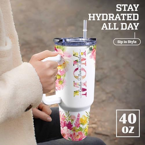 Personalized Mothers Day Birthday Gifts For Mom Grandma, Personalized 40 Oz Tumbler With Handle And Straw, Custom Mom Coffee Tumbler with Kids Names, Mom Gifts From Daughter Son, Grandma Gifts - Image 4