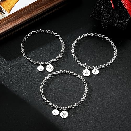 2026 Graduation Gift for Her - Compass Graduation Bracelet Class of 2026 Initial Charm Bracelet Inspirational Masters Degree Preschool High School College Graduation Gift for Her - Image 5