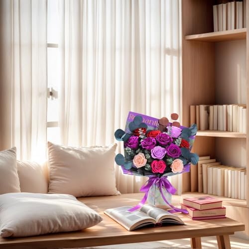 Lovenfold Flowers for Delivery Birthday Flowers Gift for Her,Preserved Flowers Bouquet 12 Roses Mixed Bouquet,Rose Gifts for Women Mom Grandma(Mixed 12 Purple-A Roses) - Image 6