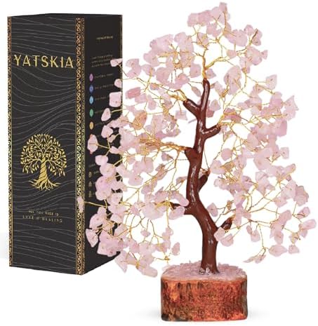 YATSKIA Rose Quartz Tree | Crystal Tree Gifts for Women | Gemstone Decor | Crystals and Gemstones | Pink Home Decor | Birthday Gifts for Women | 10 Inch 300 Beads by YATSKIA