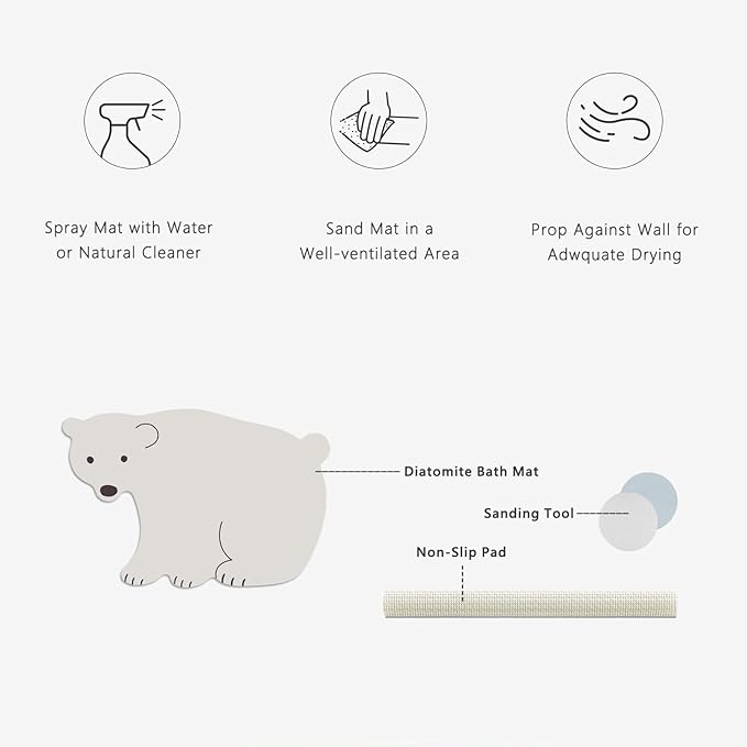 Polar Bear Shape Diatomite Stone Bath Mat Shower Mat Quick-Dry, Non-Slip, Easy to Clean for Bathroom Floor