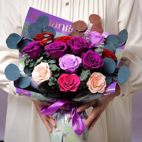Lovenfold Flowers for Delivery Birthday Flowers Gift for Her,Preserved Flowers Bouquet 12 Roses Mixed Bouquet,Rose Gifts for Women Mom Grandma(Mixed 12 Purple-A Roses) - Image 5