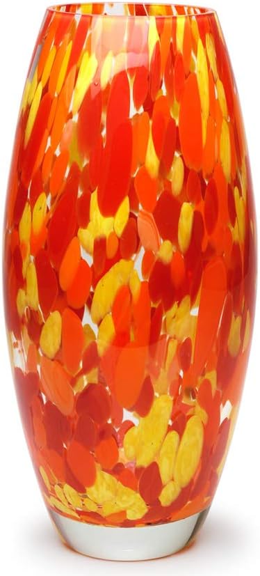 Ca D Oro Glass Vase Orange/Yellow Confetti Hand Blown Murano-Style Art Glass for Flower and Decor - Model Oliva G