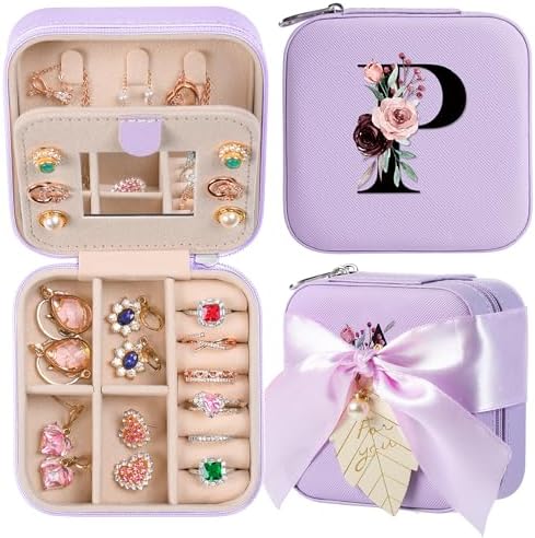 AYGXU Travel Jewelry Box for Women and Girls - Small Case With Initial A-Z - Teacher Gifts by AYGXU