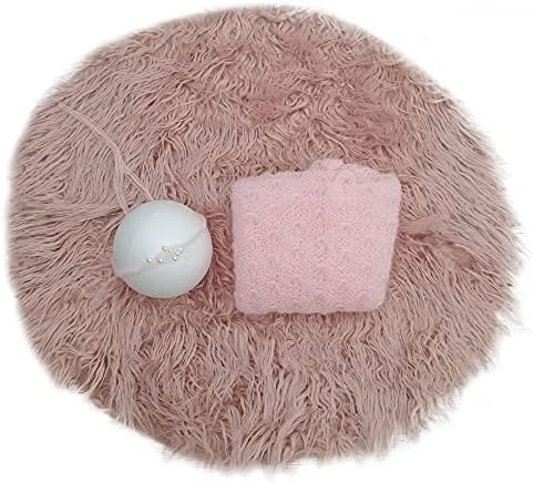 Newborn Photo Props Faux Fur Round 23.6 inch Soft Baby Boy Girl Photo Blanket Studio Photo Mat (3pcs Pale Pink) by DJDONJUDY