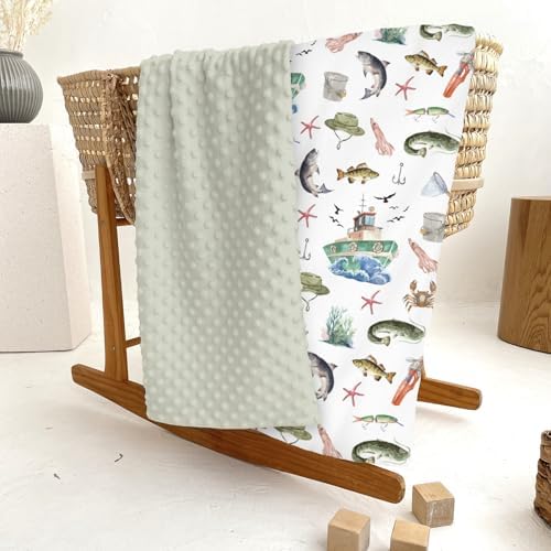 Gone Fishing Baby Blankets for Girl Boy Ocean Boats Fishes Crabs Coral Soft Mink with Dotted Backing Double Layer Swaddle Blanket Fishing Lovers Gift Nursery Bed Blanket Infant Toddler Crib 30x40 - Image 6