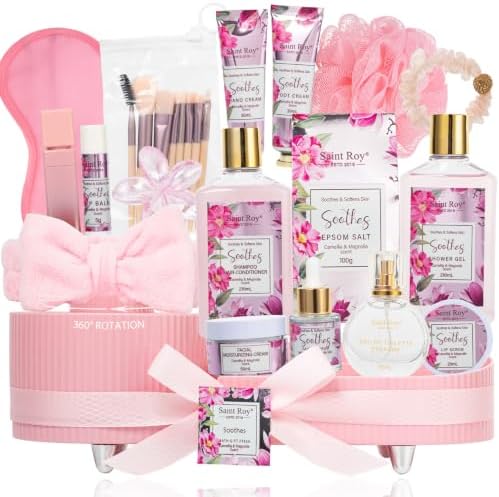 27 Pcs Spa Day Gifts Basket for Women, Camellia Magnolia Bath and Body Gift by SaintRoy