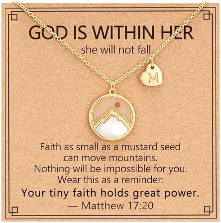 Mustard Seed Initial A-Z Necklace, 14K Gold Plated Moving Mountains Faith Confirmation First Communion Baptism Christian Religious Graduation Gifts by Pavkki