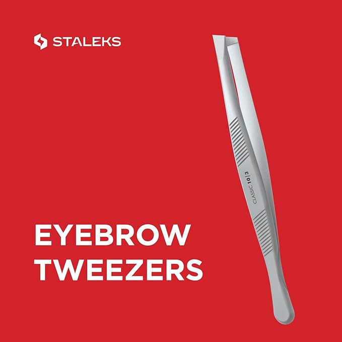 STALEKS CLASSIC 10 Type 3 Eyebrow Tweezers – Wide Beveled Stainless Steel for Thick Brows & Comfortable Home Hair Removal