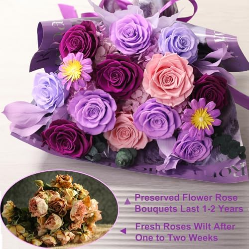 Lovenfold Flowers for Delivery Birthday Flowers Gift for Her,Preserved Flowers Bouquet 12 Roses Mixed Bouquet,Rose Gifts for Women Mom Grandma(Mixed 12 Lilac Roses) - Image 4