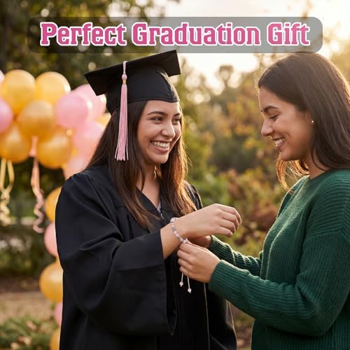 Vesici 8 Pcs Class of 2026 Graduation Gift Box Set for Women Her Grad Cap Box Glass Cup Makeup Bag Bracelet Pen Keychain College High School Graduation Gift for Daughter Sister Friend(Pink) - Image 5