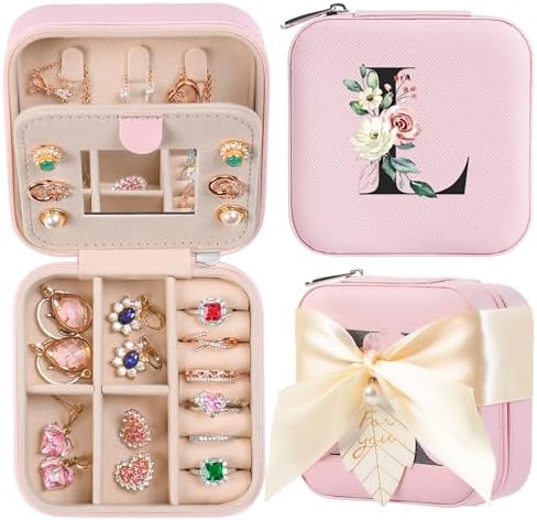 AYGXU Travel Jewelry Box for Women and Girls - Small Case With Initial A-Z - Teacher Gifts by AYGXU