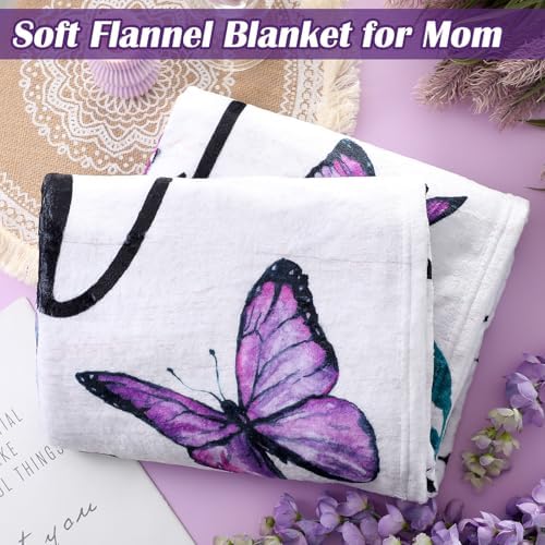 Geiserailie 5 Pcs Birthday Gift Set for Mom Include Purple Butterfly Flower Blanket 20oz Stainless Steel Tumbler with Straw and Brush Best Mom Ever Makeup Bag Keychain for Mother from Daughter Son - Image 5