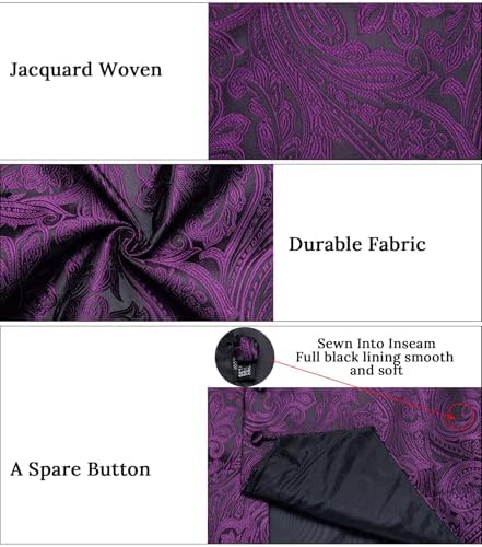 DiBanGu Mens Vest and Tie Set Formal Paisley Waistcoat and Necktie Pocket Square Cufflinks Silk Suit Vest for Tuxedo Wedding - Image 5