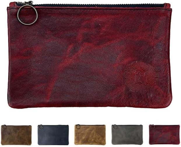 Leather Pouch with Zipper (Canyon Rouge, Small 7" x 5")