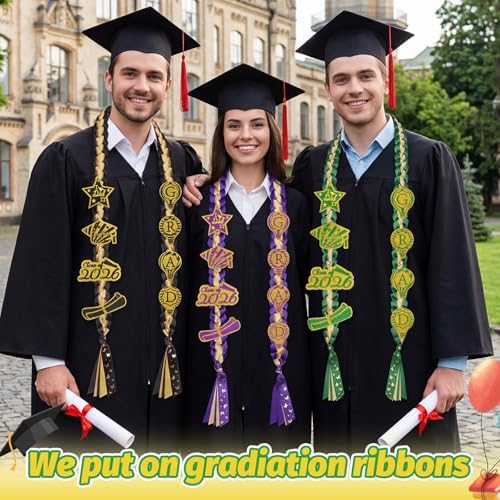Class of 2026 Graduation Leis,Green&Gold Double Layer Satin Ribbon with 8Pcs Graduation Charms,Grad Party Decorations,Class of 2026 Graduation Leis Gifts for High School Graduates - Image 6