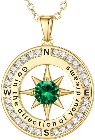 Turandoss 2026 Graduation Gifts for Women Her - 14K Gold Plated Compass Birthstone Necklace High School College Graduation Gifts for Women Family by TurandossJewelry
