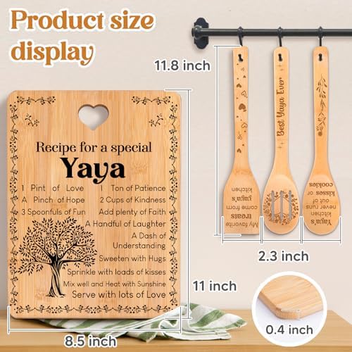 Yaya Gifts - "Recipe for a Special Yaya" Yaya Gifts for Grandma Cutting Board Set, Bamboo-Made Engraved Utensil Set Gifts for Yaya Cutting Board, Mothers Day Gifts for Yaya - Image 3
