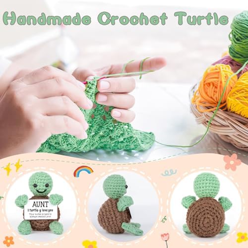 4THFARMES Mini Funny Turtle Aunt Auntie Gifts from Niece Nephew, Birthday Gifts for Aunt Auntie Gift Ideas, I Love You Small Cute Stuff Things, Handmade Emotional Positive Crochet Turtle - Image 3