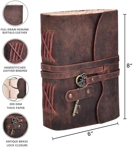 LEATHER VILLAGE Leather Journal Notebook Key Lock, Fuchsia 8x6. - Image 5