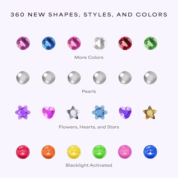 Hally Hair 360 Refill for Hair Gems - Multicolored Adhesive Jewels Only (No Stamper) – Hearts, Stars, Flowers, Pearls – Blacklight Glow – Hair Accessories for Girls & Teens