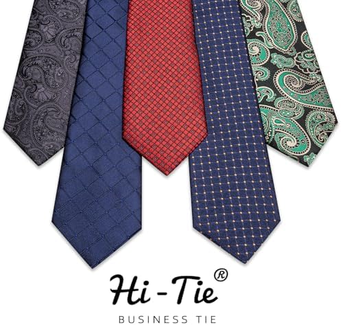 Hi-Tie Lot 5 Pcs Gift Box Mens Tie Set Necktie with Pocket Square Cufflinks Silk Neck Tie Collection - Image 2