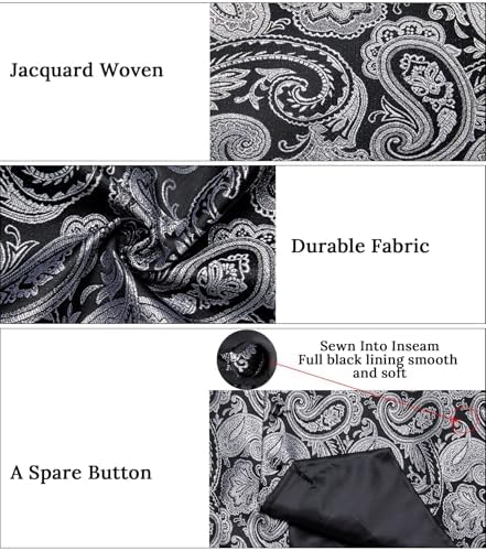 DiBanGu Mens Vest and Tie Set Formal Paisley Waistcoat and Necktie Pocket Square Cufflinks Silk Suit Vest for Tuxedo Wedding - Image 5