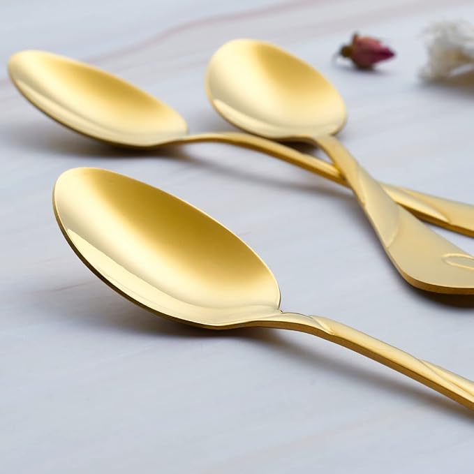 Gold Dessert Spoon Set, Seeshine 6.5-inch Stainless Steel Shiny Gold Teaspoon, Espresso Coffee Spoon, Set of 6
