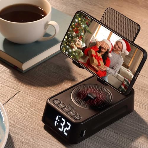 Gifts for Men Women, Phone Stand with Bluetooth Speaker&Clock, Birthday Gifts for Him, Phone Holder with Wireless Speaker, Ideal for Dad Mom Husband Boy, Cool Tech Gadget for Men - Image 4