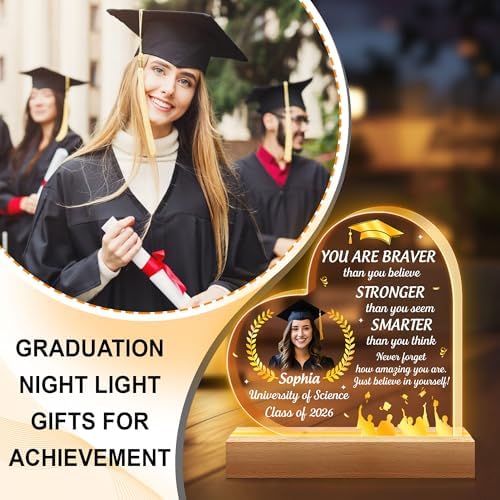 Hyturtle Personalized Graduation Night Light - Custom Name Acrylic LED Light - Inspirational Graduation for Women - Senior 2026 Graduation Gifts Her Him - College Grad Gifts - Graduation Gifts - Image 3