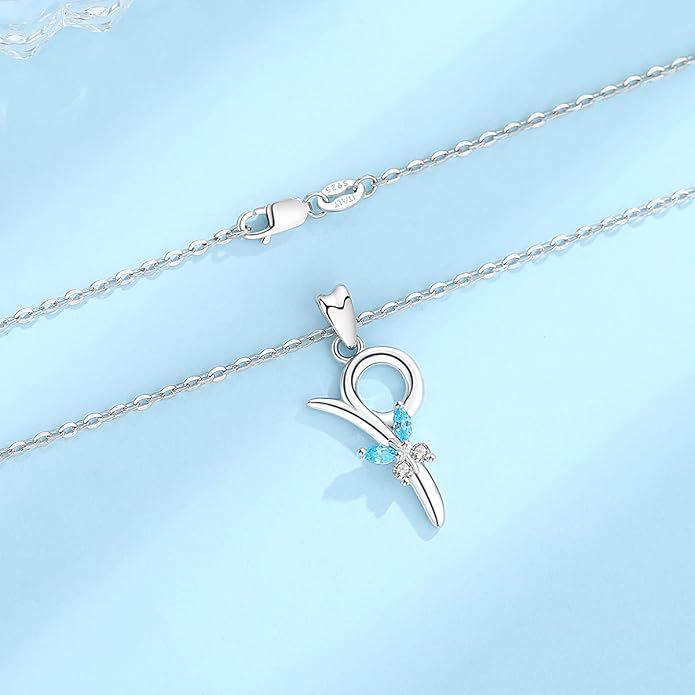 EUDORA Sterling Silver Butterfly Initial Necklaces for Women, Elegant Letter Neckles Personalized Gift for Mother, Sister, Daughter, 18 inch Chai
