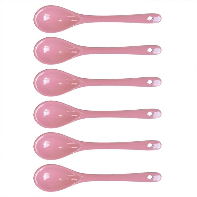 Pink 6 pcs Porcelain Egg Spoons Ceramic Spoons 4.7 inch Coffee Dessert Yogurt Tea Milky Tea