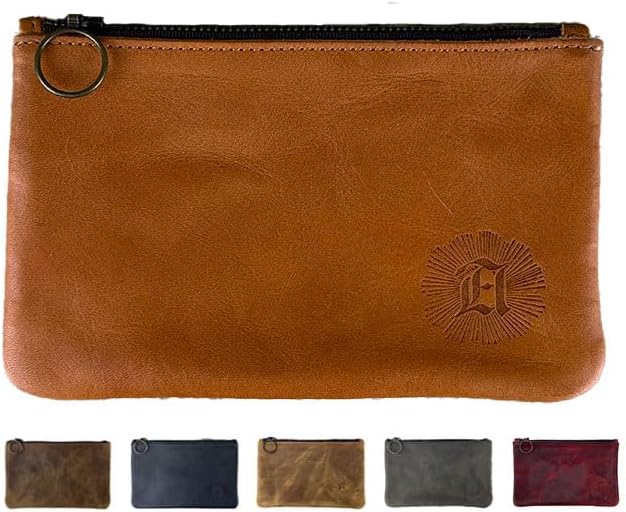Leather Pouch with Zipper (Pecan Veg-Tan, Small 7.75" x 5")