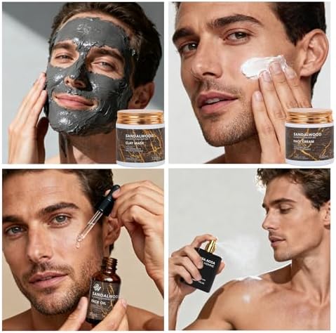 30 Pcs Men Sandalwood Facial Skin Care Set for Men, Father's Day Gifts, Beard Grooming Set, Bath & Body Gift Basket Set, Bath Bomb, Birthday, Valentines, Husband, Holiday, Christmas, Dad, Anniversary - Image 2