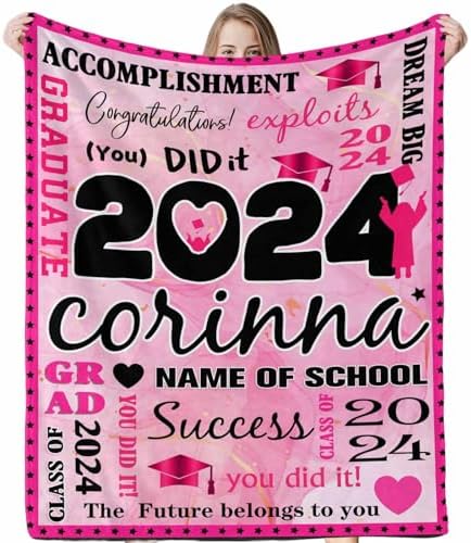 Personalized Picture Blanket for Class of 2024 Graduates Customize Blanket Personalized Photo Blanket Graduation Gift for Her, Personalized Picture Collage Blanket 80x70inch by Unknown